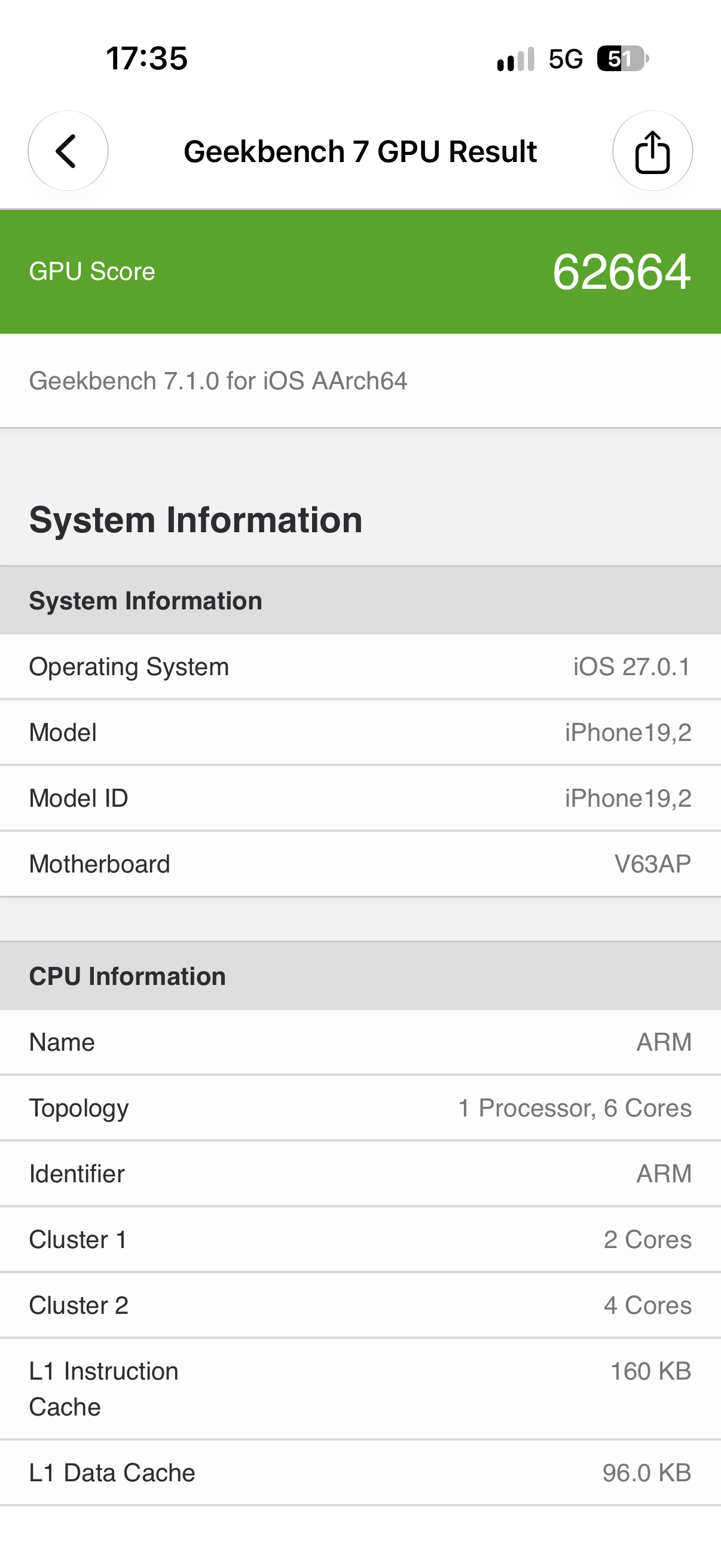 Risultato Geekbench 7 GPU su iPhone 18 Pro